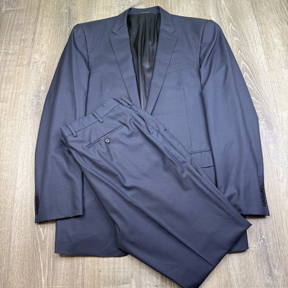 Ralph Lauren Black Label 2 Button Suit Italy 100% Wool Navy Blue Mens Size 46L